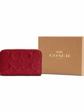 Coach Small Signature Patent Leather Zip Around Wallet Enamel Red